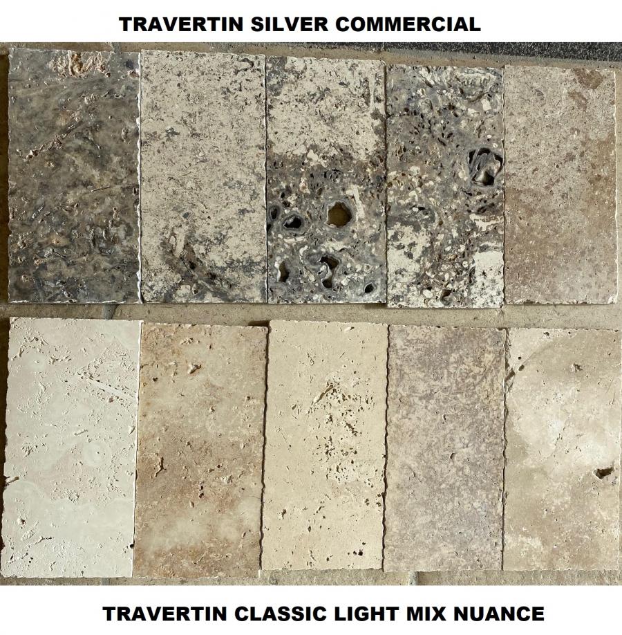 Photo Travertin pierre naturelle en Silver et Light Mix échantillons 20x10cm