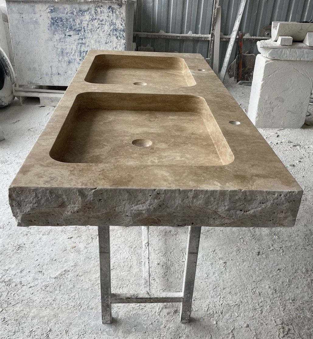 Vasques double bac en travertin pierre naturelle pour salle de bain élégante et durable