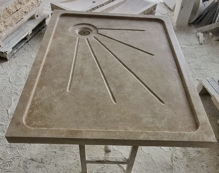 	 Bac à douche receveur avec rainure, pierre naturelle travertin épaisseur 5cm