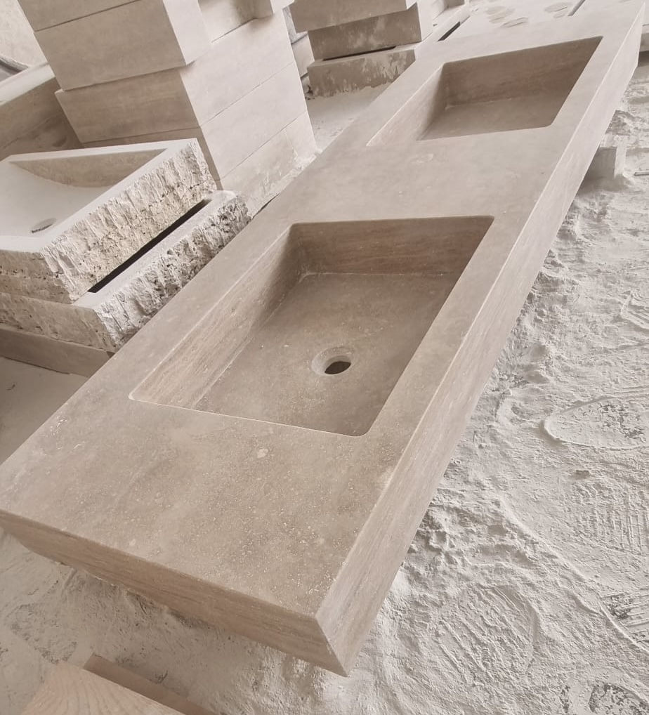 Double vasque en pierre de Travertin