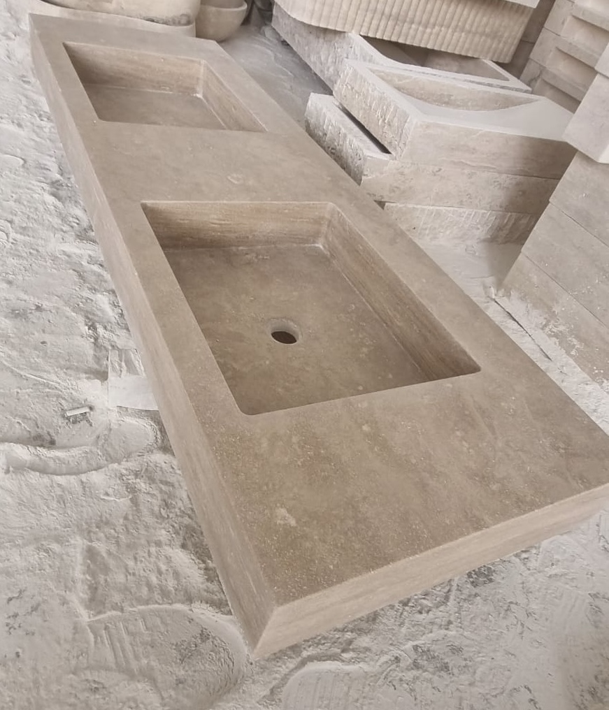 Double vasque en pierre de Travertin, dimensions sur mesure