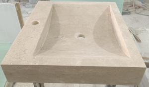 Photo Vasque en pierre naturelle Travertin beige pour salle de bain