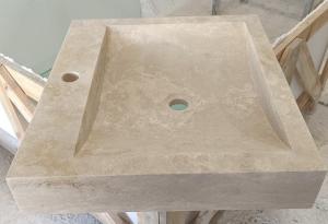 Photo Vasque en pierre naturelle Travertin beige pour salle de bain